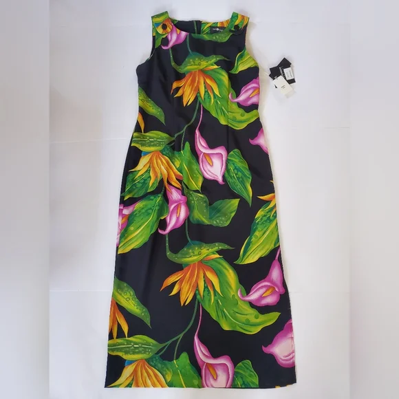 NWT Sag Harbor Black tropical floral maxi Sundress length size 6 Petite - Picture 1 of 10